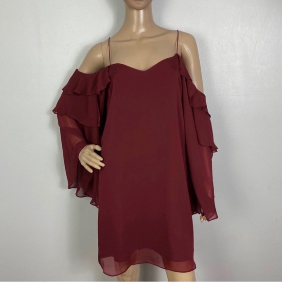 NEW HAUTE HIPPIE SILK COLD-SHOULDER RUFFLE MINI DRESS - Picture 2 of 10